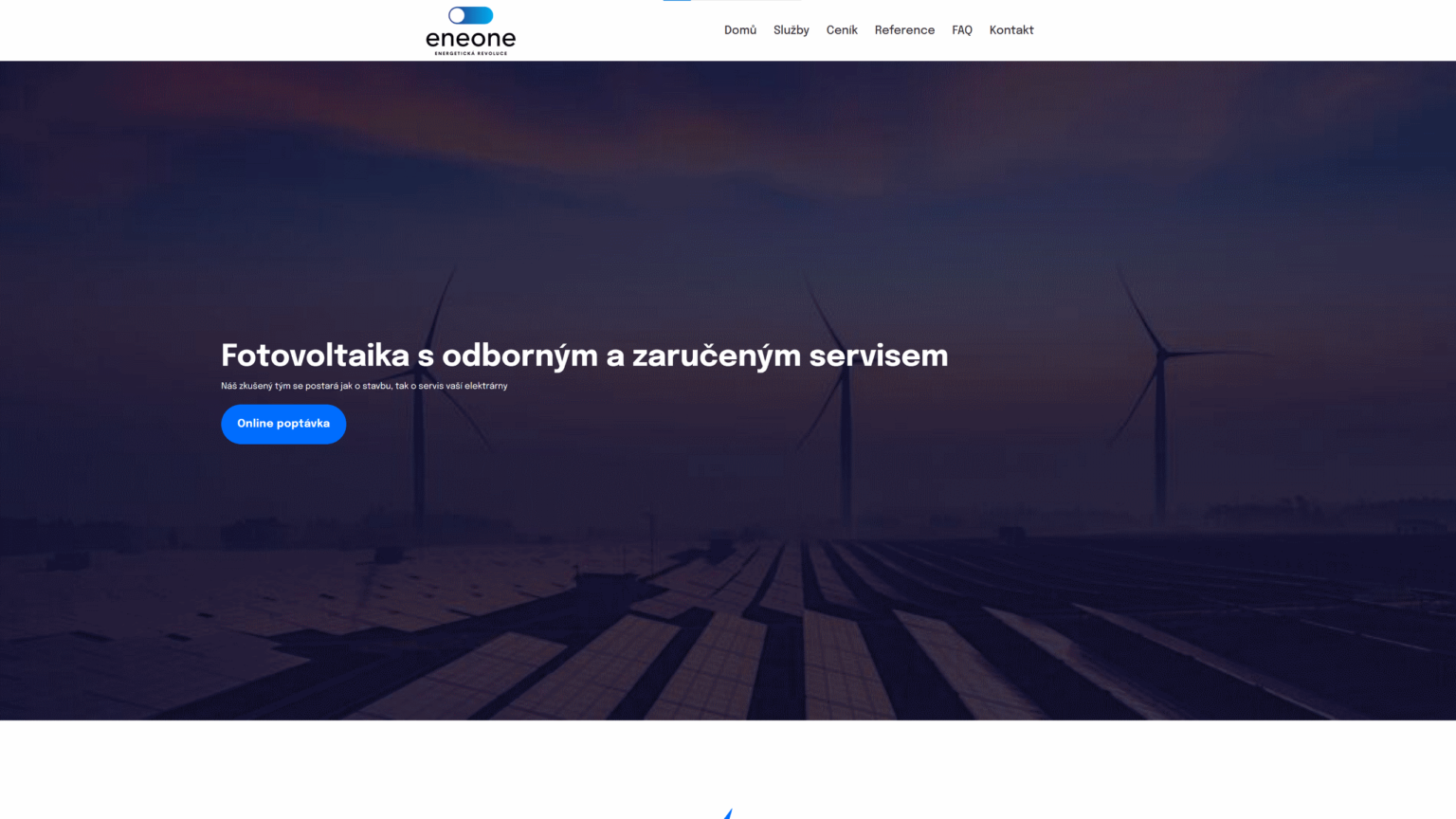 Homepage webu nabízejícího fotovoltaiku